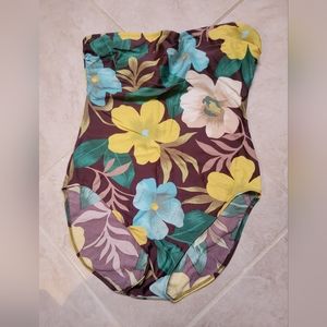 Strapless floral bandeau one piece